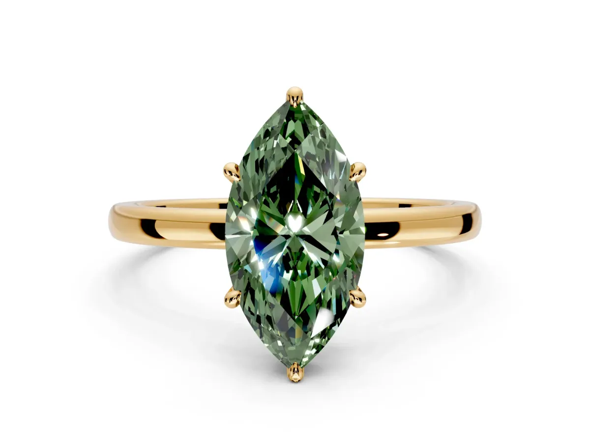 Hidden Halo Engagement Ring Setting for Fancy Green Marquise Center with Plain Band and Tall Prong Head in Yellow Gold