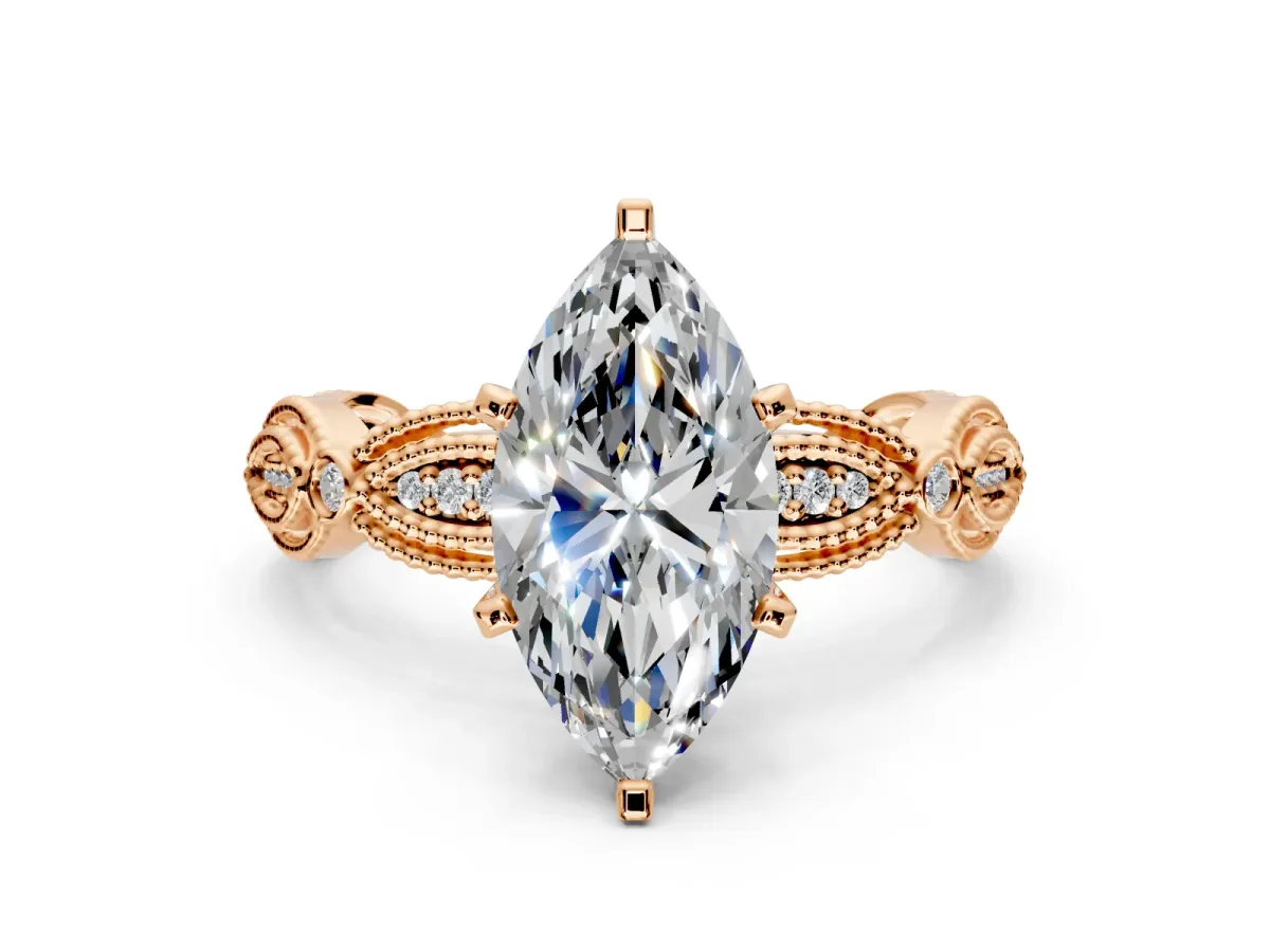 Solitaire Engagement Ring Setting for Marquise Center with Marquise Panel Band and Prong Head in Rose Gold