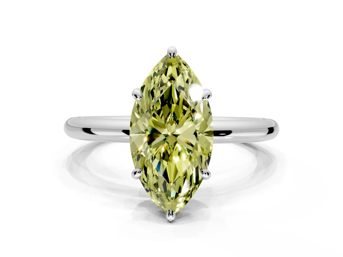 Low-Set Solitaire Engagement Ring Setting for Fancy Yellow Oval Center with Thin Plain Band and Prong Head in Platinum