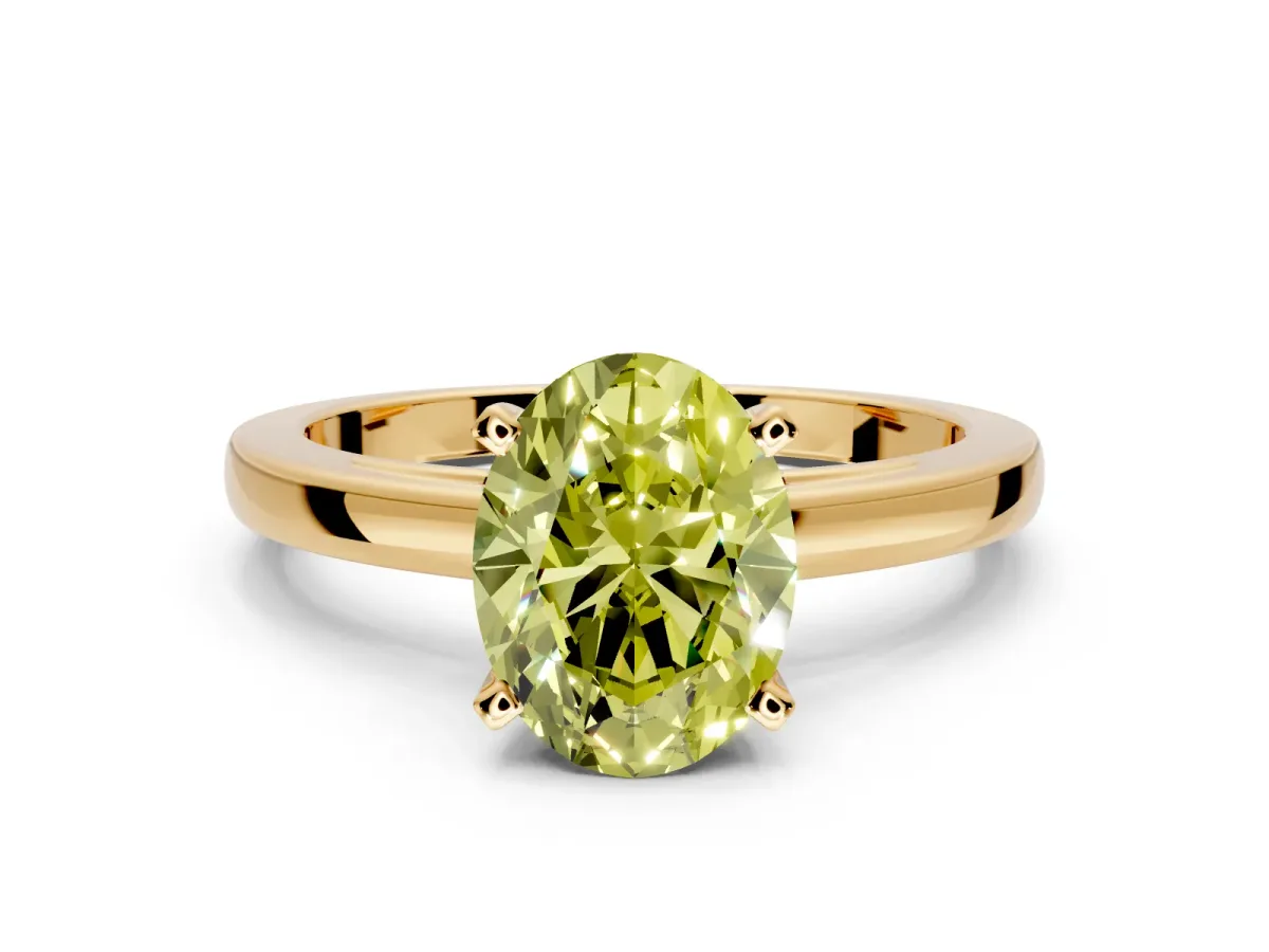 Solitaire Engagement Ring Setting for Fancy Yellow Oval Center with Basket Rail and Prong Head in Yellow Gold