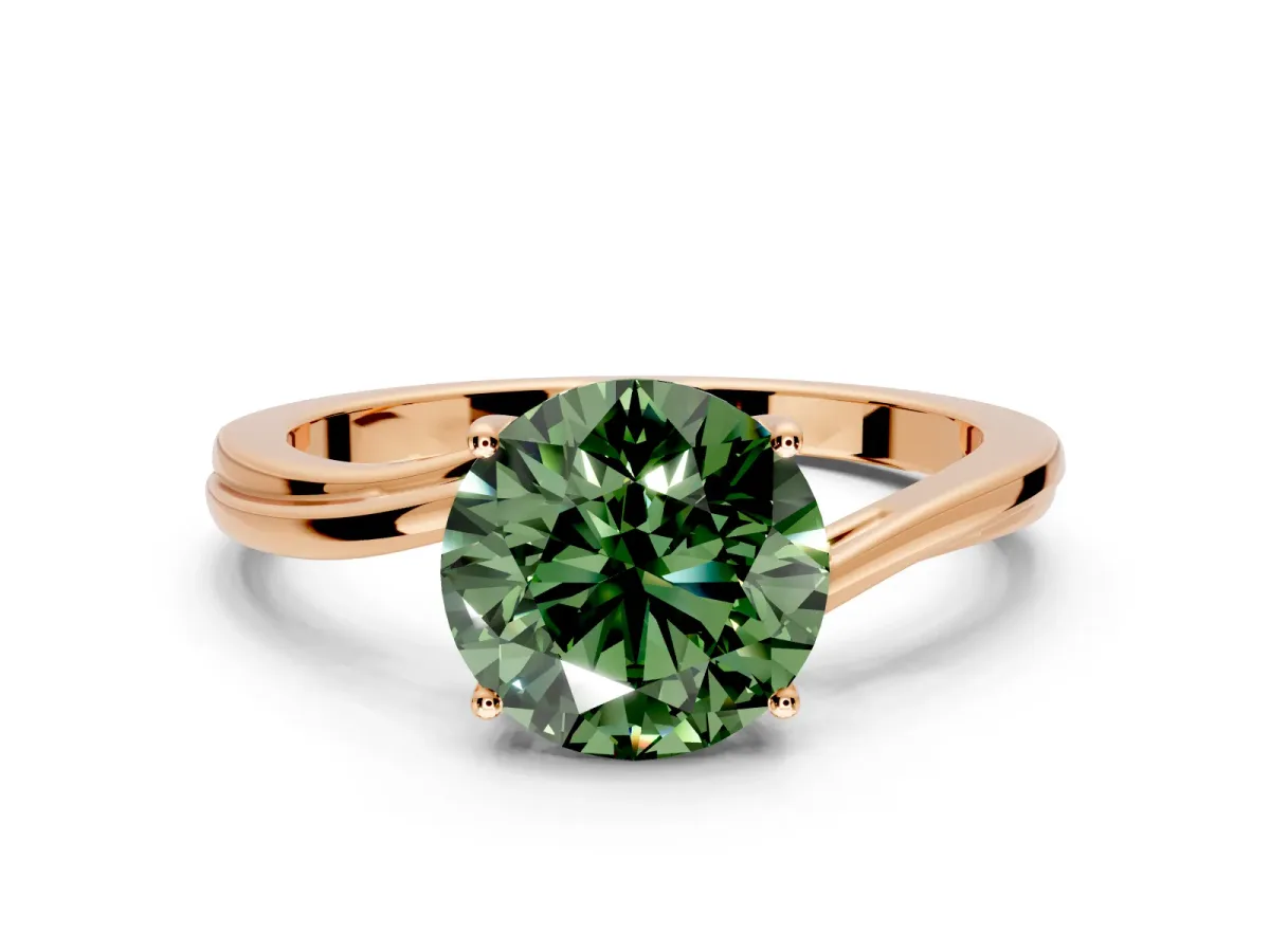 Solitaire Engagement Ring Setting for Fancy Green Round Cut Center with Plain Bypass Twist Band and Prong Head in Rose Gold