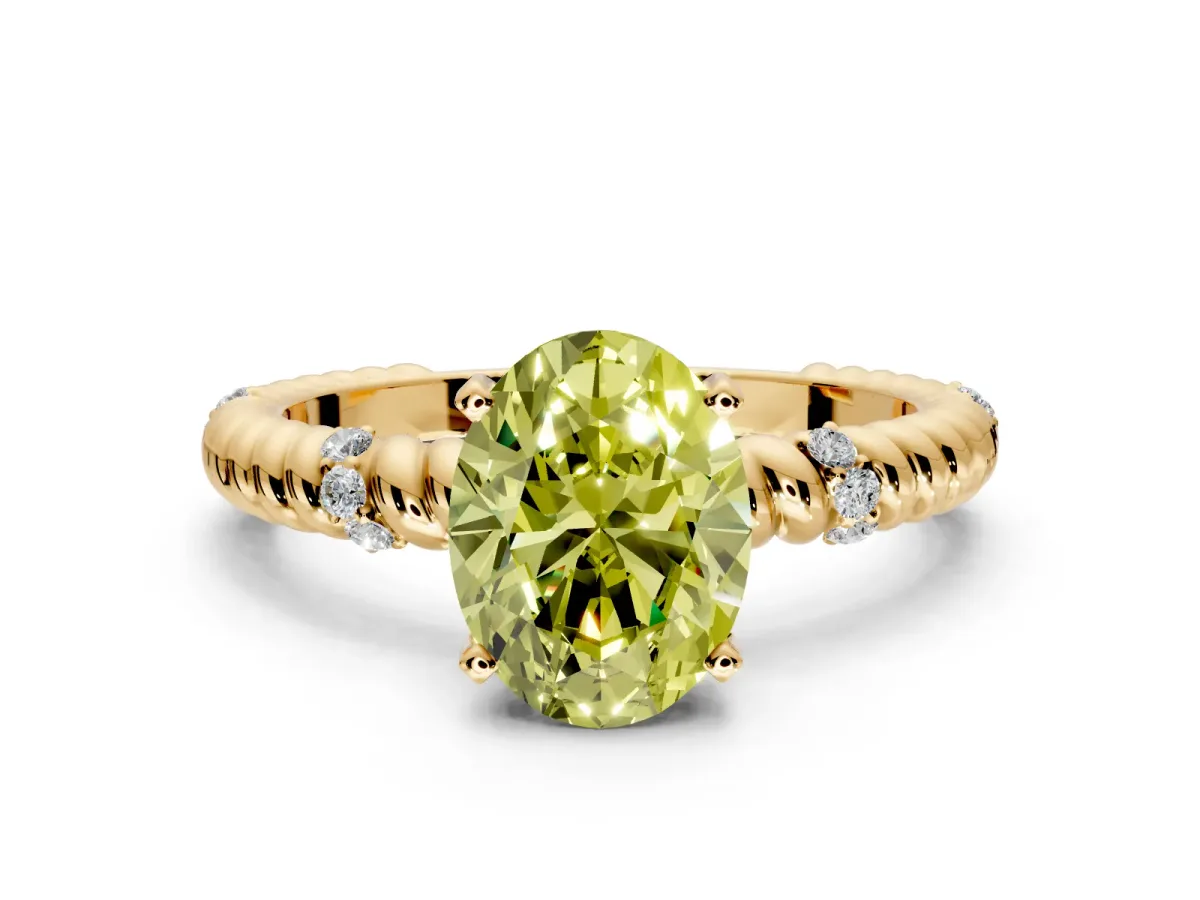 Rope Engagement Ring Setting for Fancy Yellow Oval Center with Accent Shoulders and Prong Head in Yellow Gold