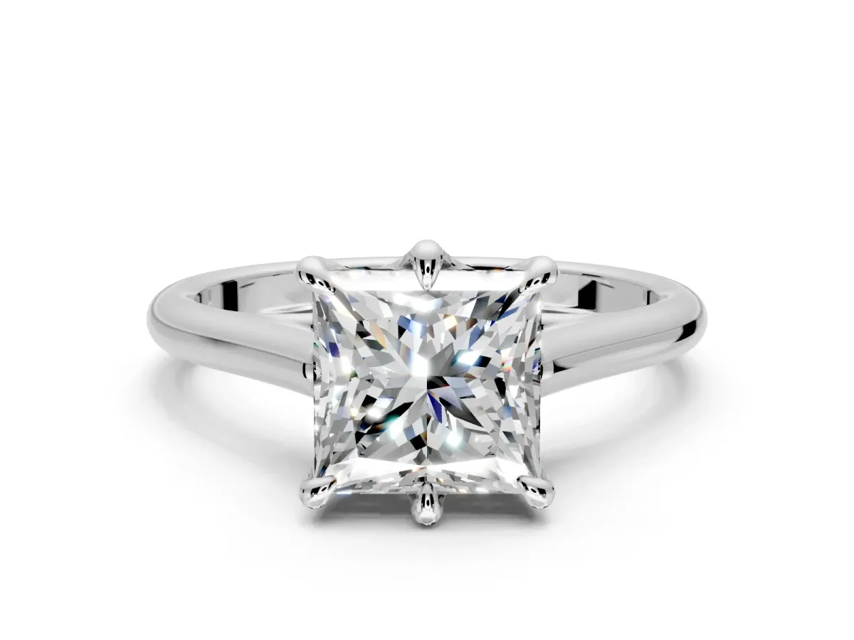 Solitaire Engagement Ring Setting for Princess Cut Center with Cathedral Band and Prong Head in Sterling Silver