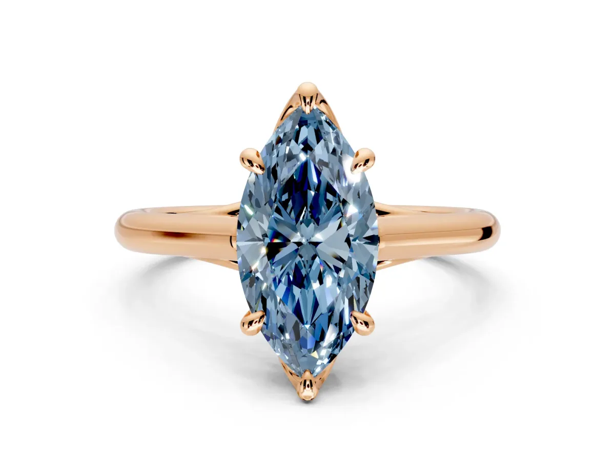 Solitaire Engagement Ring Setting for Fancy Blue Marquise Center with Cathedral Band and Prong Head in Rose Gold