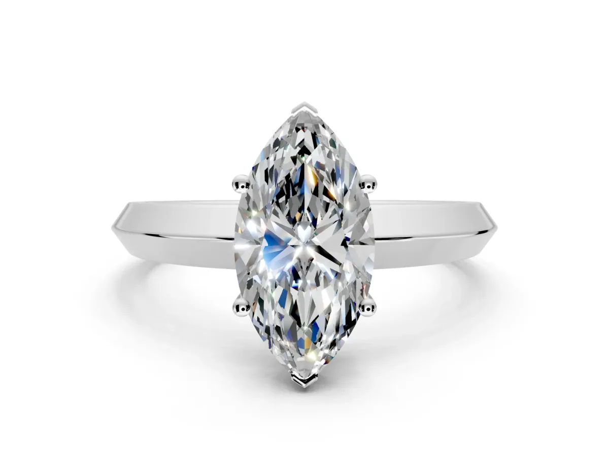 Solitaire Engagement Ring Setting for Marquise Center with Wide Knife Ridge Band and Prong Head in White Gold