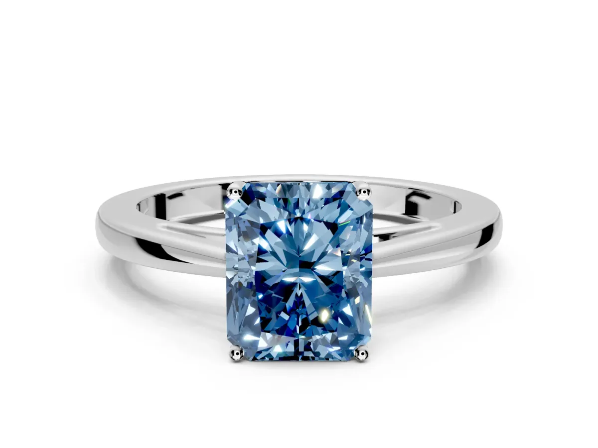 Solitaire Engagement Ring Setting for Fancy Blue Radiant Cut Center with Open Cathedral Shoulders and Prong Head in Sterling Silver