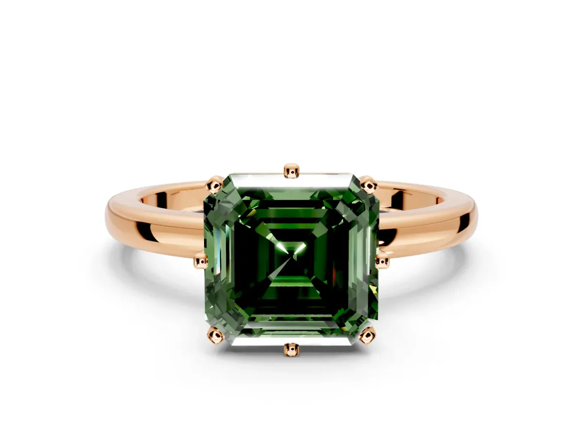 Solitaire Engagement Ring Setting for Fancy Green Asscher Cut Center with Plain Band and Tulip Prong Head in Rose Gold