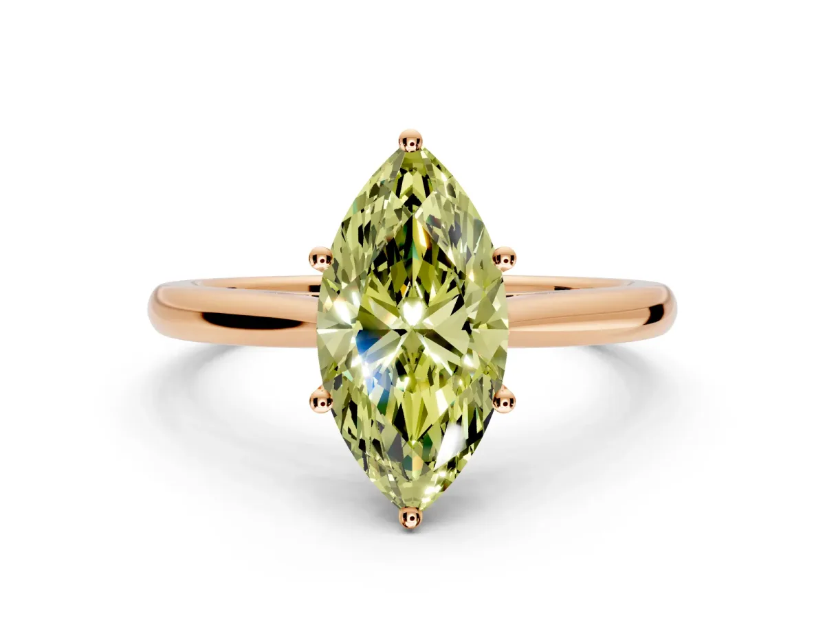 Solitaire Engagement Ring Setting for Fancy Yellow Marquise Center with Narrow Cathedral Band and Prong Head in Rose Gold