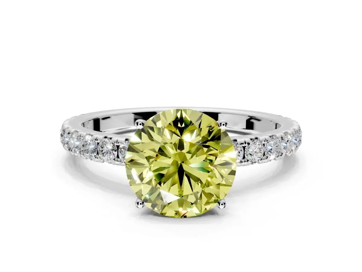 Solitaire Engagement Ring Setting for Fancy Yellow Round Cut Center with Large Accent Band and Prong Head in Platinum