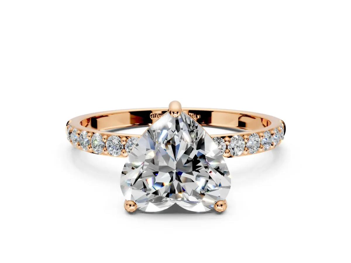 Solitaire Engagement Ring Setting for Heart-Shaped Center with Pave Accents and Prong Head in Rose Gold