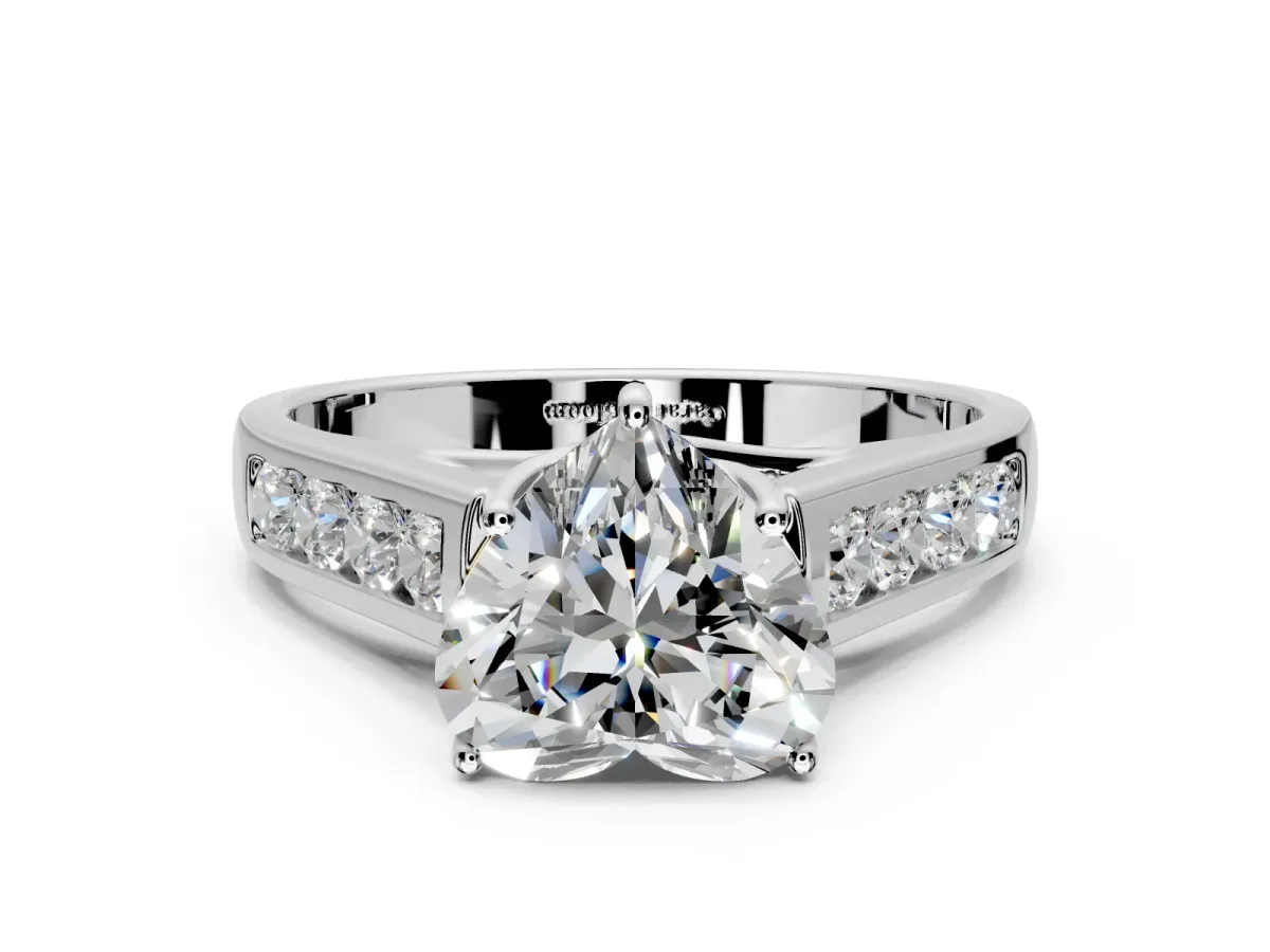 Solitaire Engagement Ring Setting for Heart-Shaped Center with Cathedral Channel Band and Prong Head in Platinum