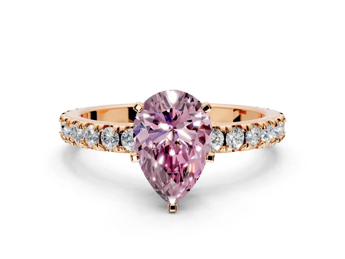 Solitaire Engagement Ring Setting for Fancy Pink Pear-Shaped Center with Fine Pave Band and Claw Prong Head in Rose Gold