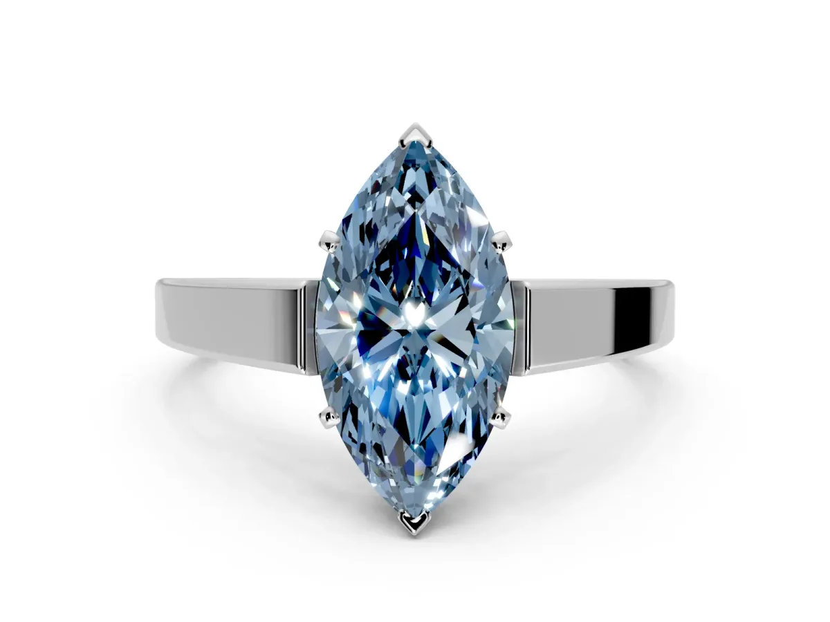 Solitaire Engagement Ring Setting for Fancy Blue Marquise Center with Tapered Split Shoulders and Prong Head in White Gold