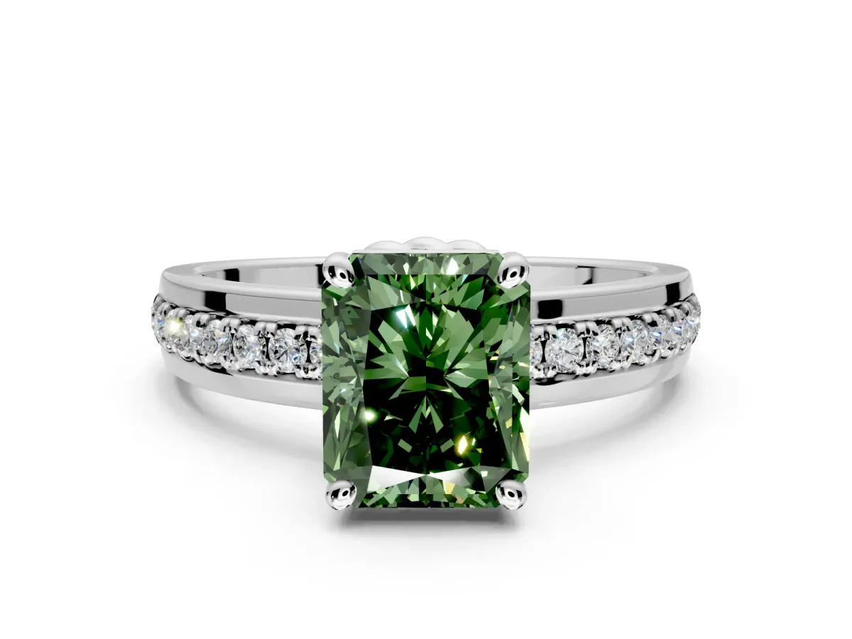 Solitaire Engagement Ring Setting for Fancy Green Radiant Cut Center with Raised Channel Band and Prong Head in Platinum