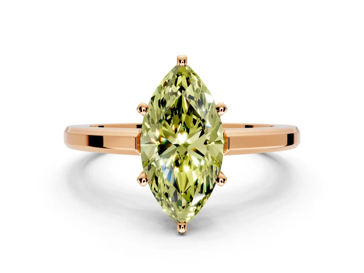 Solitaire Engagement Ring Setting for Fancy Yellow Marquise Center with Flat-Sided Plain Band and Prong Head in Rose Gold