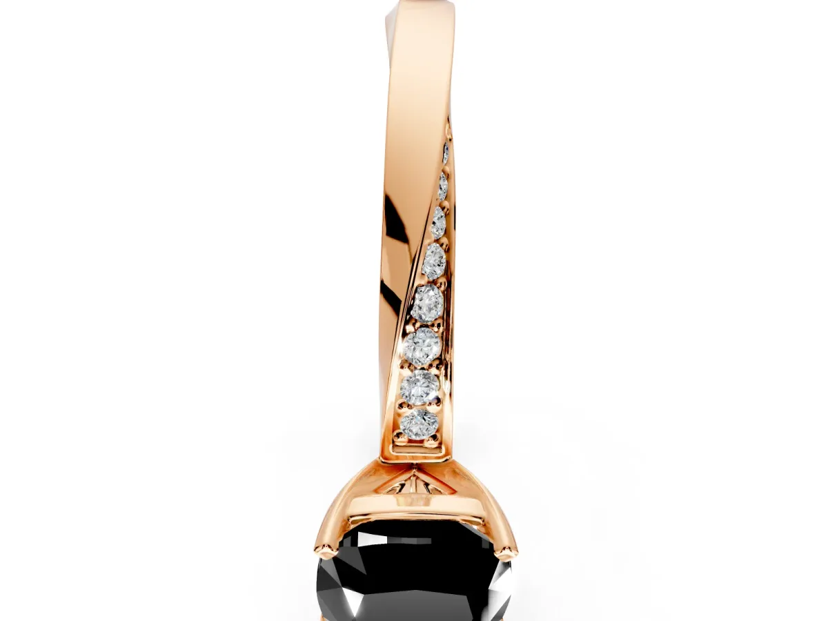 Side Accent Engagement Ring Setting for Fancy Black Cushion Cut Center with Accent Shoulders and Prong Head in Rose Gold