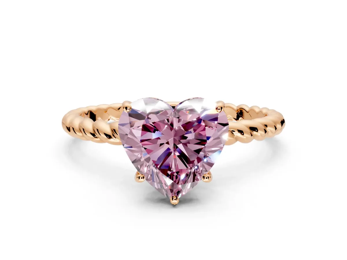 Solitaire Engagement Ring Setting for Fancy Pink Heart-Shaped Center with Plain Twisted Rope Band and Prong Head in Rose Gold
