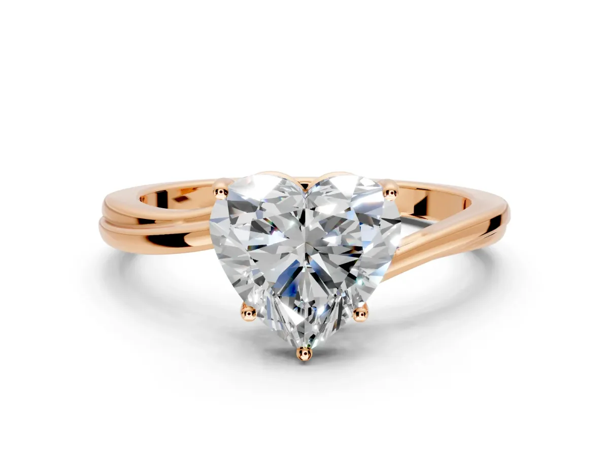 Solitaire Engagement Ring Setting for Heart-Shaped Center with Plain Bypass Twist Band and Prong Head in Rose Gold