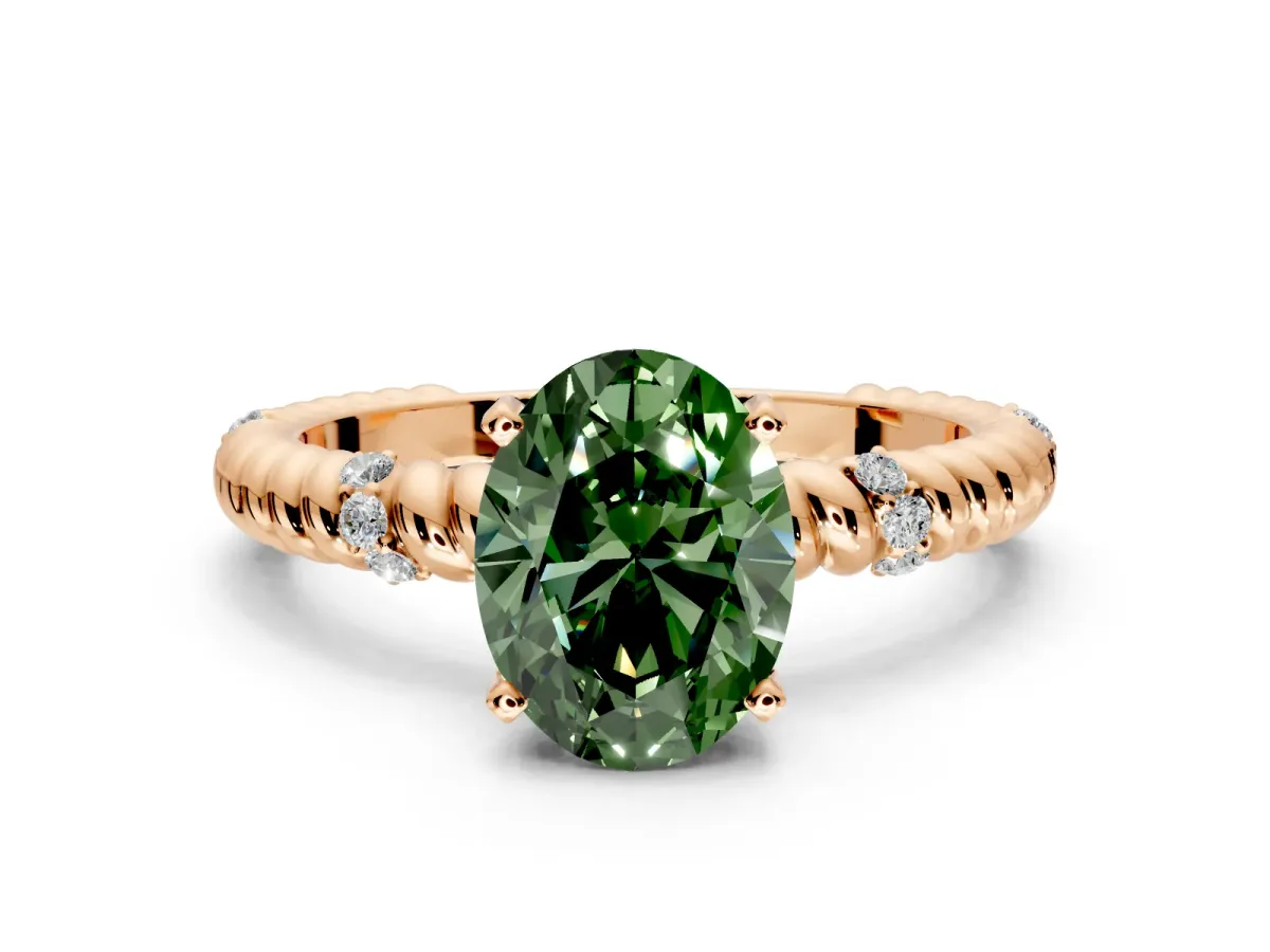 Rope Engagement Ring Setting for Fancy Green Oval Center with Accent Shoulders and Prong Head in Rose Gold