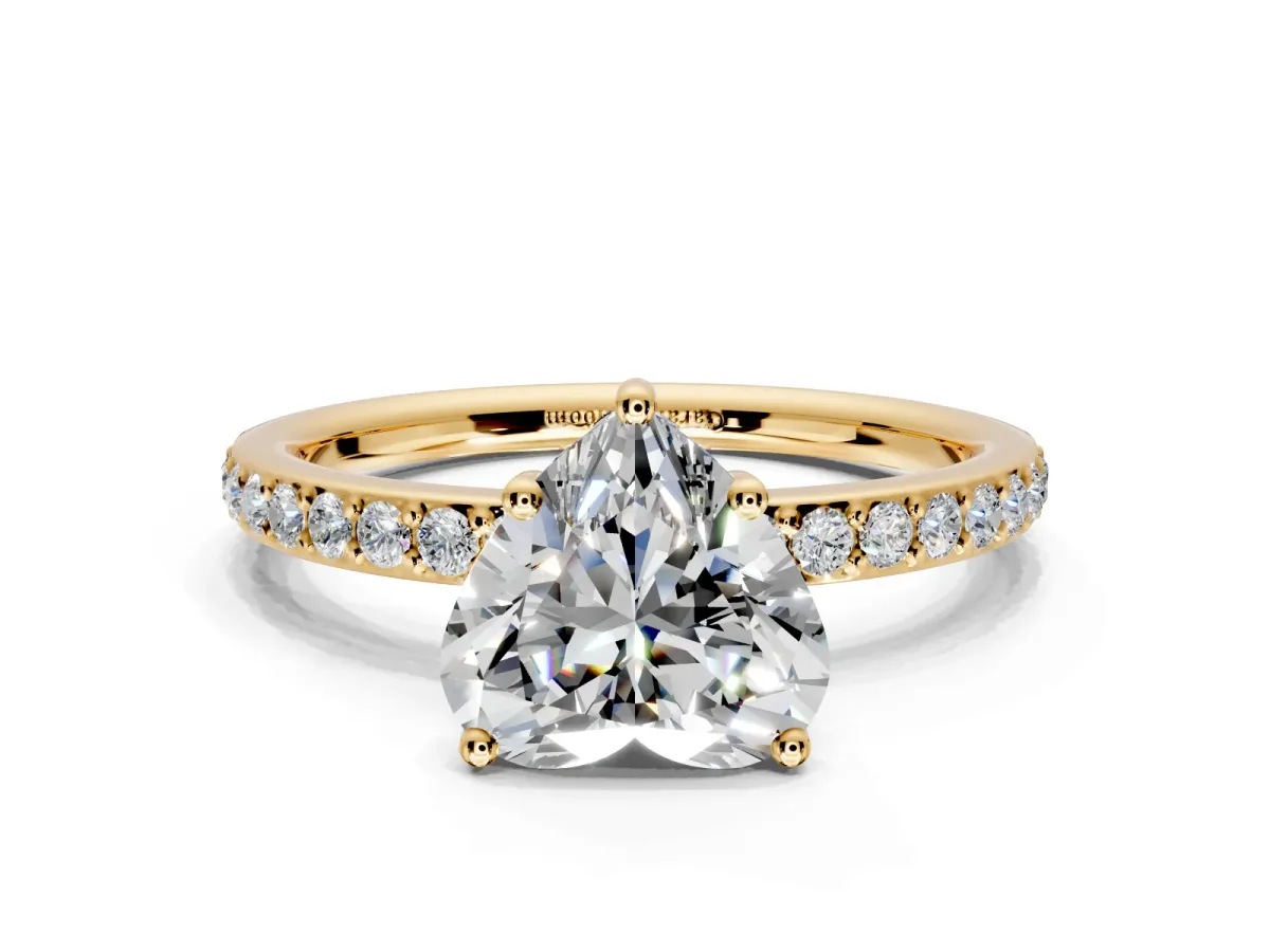 Solitaire Engagement Ring Setting for Heart-Shaped Center with Fine Pave Band and Prong Head in Yellow Gold