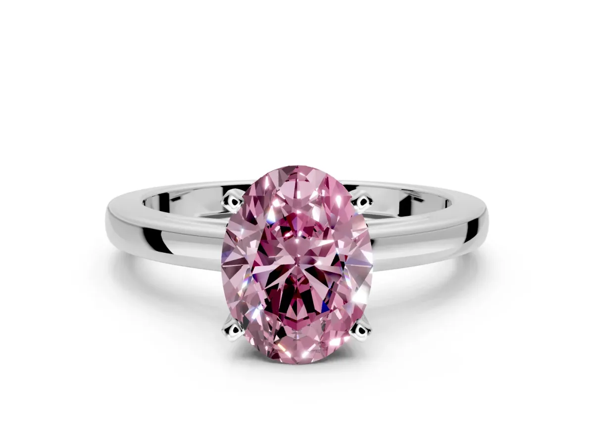 Solitaire Engagement Ring Setting for Fancy Pink Oval Center with Basket Rail and Prong Head in Platinum
