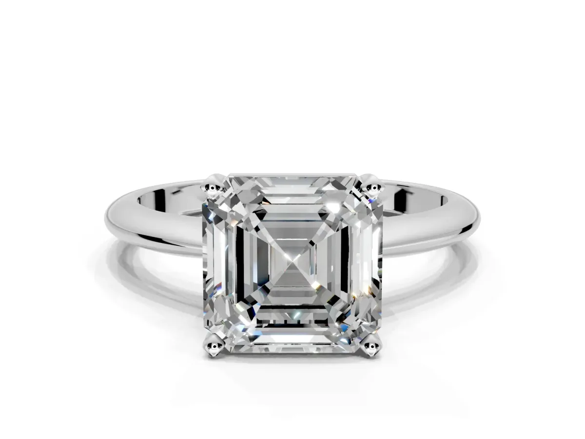 Solitaire Engagement Ring Setting for Asscher Cut Center with Knife Ridge Band and Claw Prong Head in Platinum