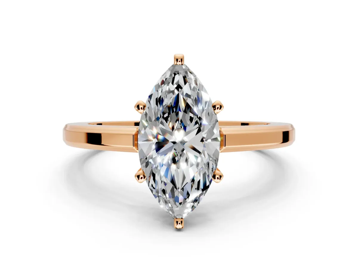 Solitaire Engagement Ring Setting for Marquise Center with Flat-Sided Plain Band and Prong Head in Rose Gold
