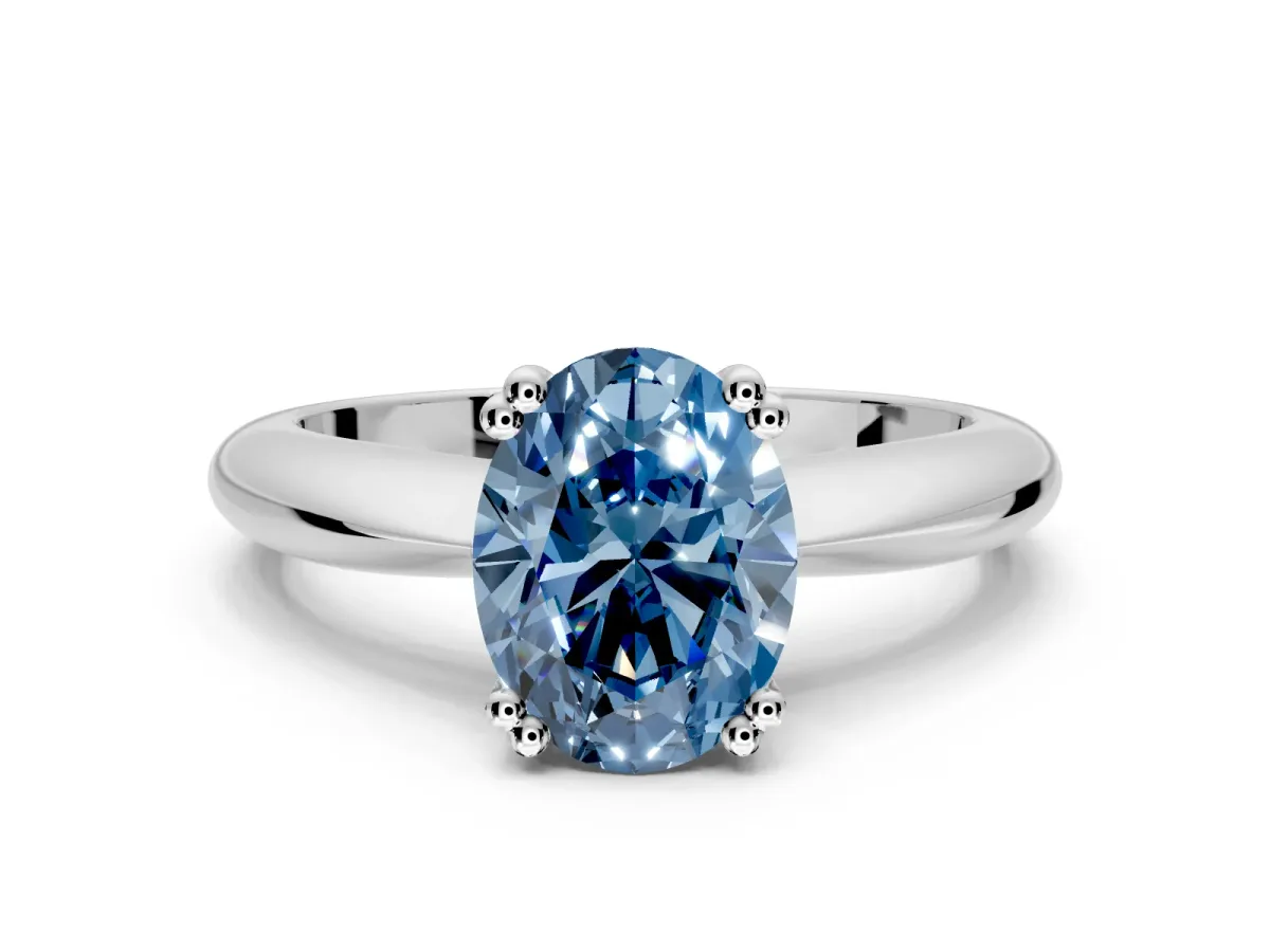 Solitaire Engagement Ring Setting for Fancy Blue Oval Center with Reverse Tapered Band and Prong Head in Sterling Silver