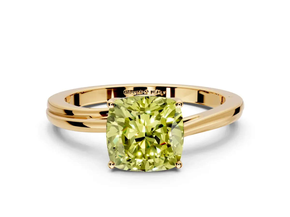Solitaire Engagement Ring Setting for Fancy Yellow Cushion Cut Center with Plain Bypass Twist Band and Prong Head in Yellow Gold