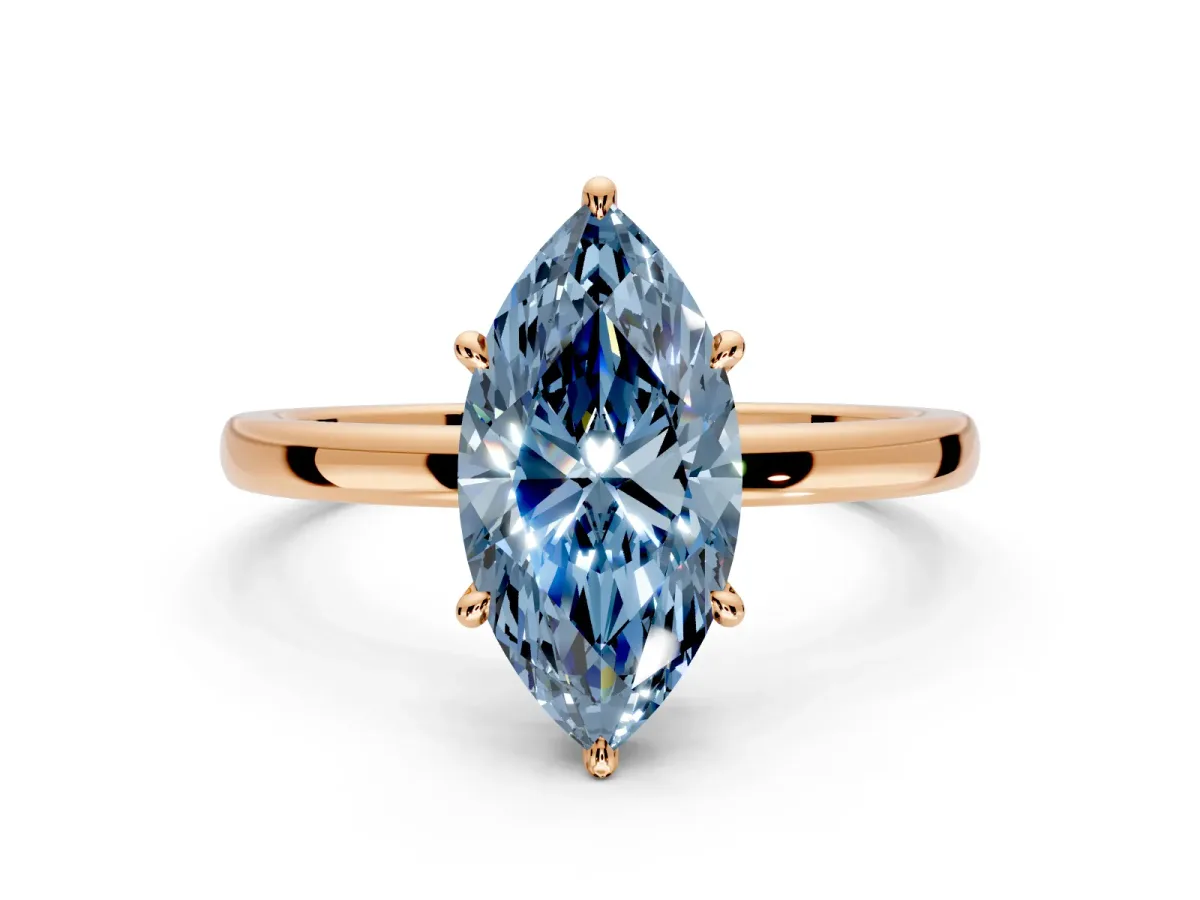 Hidden Halo Engagement Ring Setting for Fancy Blue Marquise Center with Plain Band and Tall Prong Head in Rose Gold
