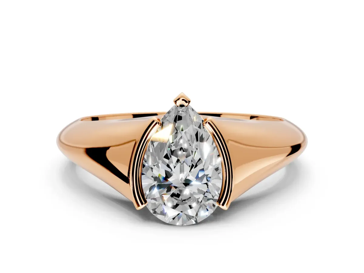 Tension Engagement Ring Setting for Pear-Shaped Center with Wide Tapered Band and Tension Head in Rose Gold