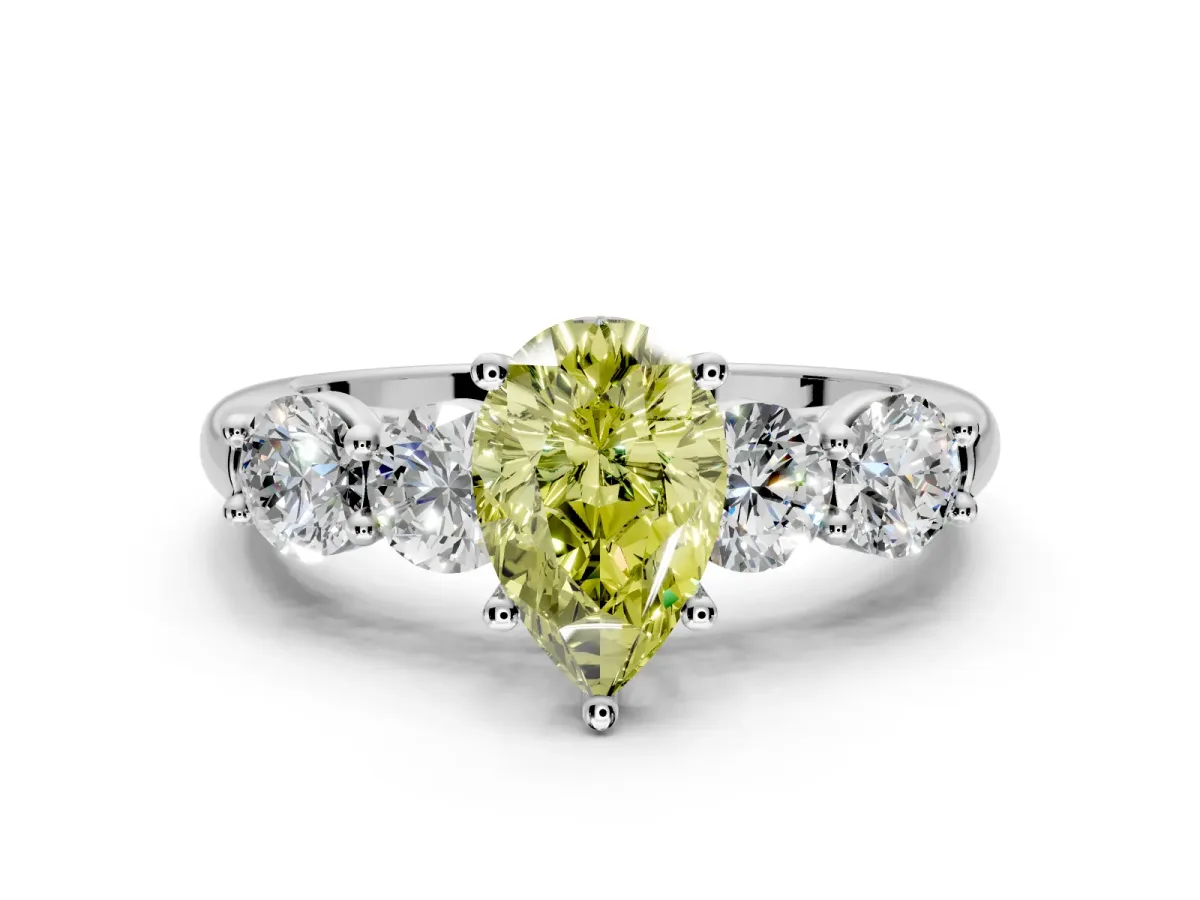 5 Stone Engagement Ring Setting for Fancy Yellow Pear-Shaped Center with Graduated Accents and Prong Head in Sterling Silver