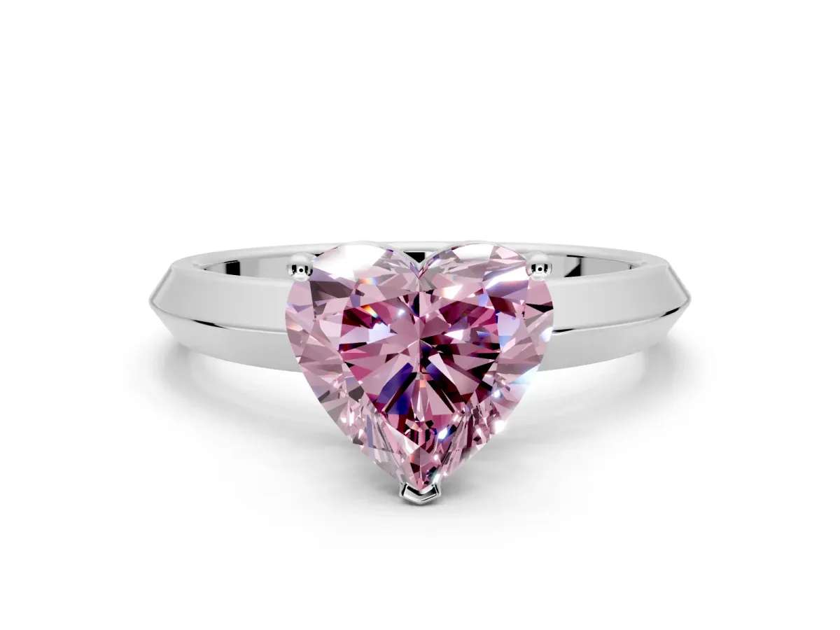 Solitaire Engagement Ring Setting for Fancy Pink Heart-Shaped Center with Wide Knife Ridge Band and Prong Head in White Gold