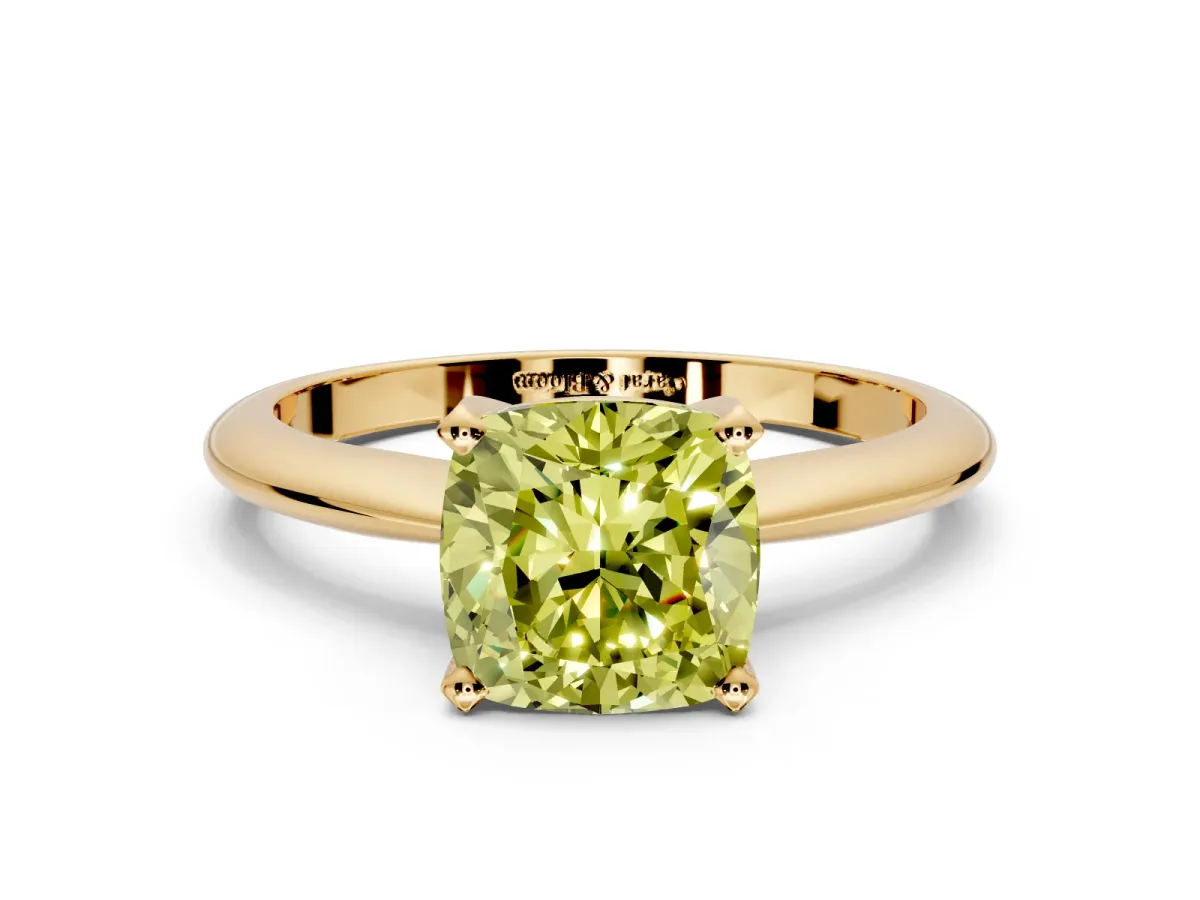 Solitaire Engagement Ring Setting for Fancy Yellow Cushion Cut Center with Knife Ridge Band and Claw Prong Head in Yellow Gold