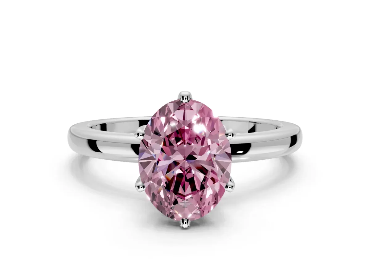 Solitaire Engagement Ring Setting for Fancy Pink Oval Center with Plain Band and Tulip Prong Head in Platinum