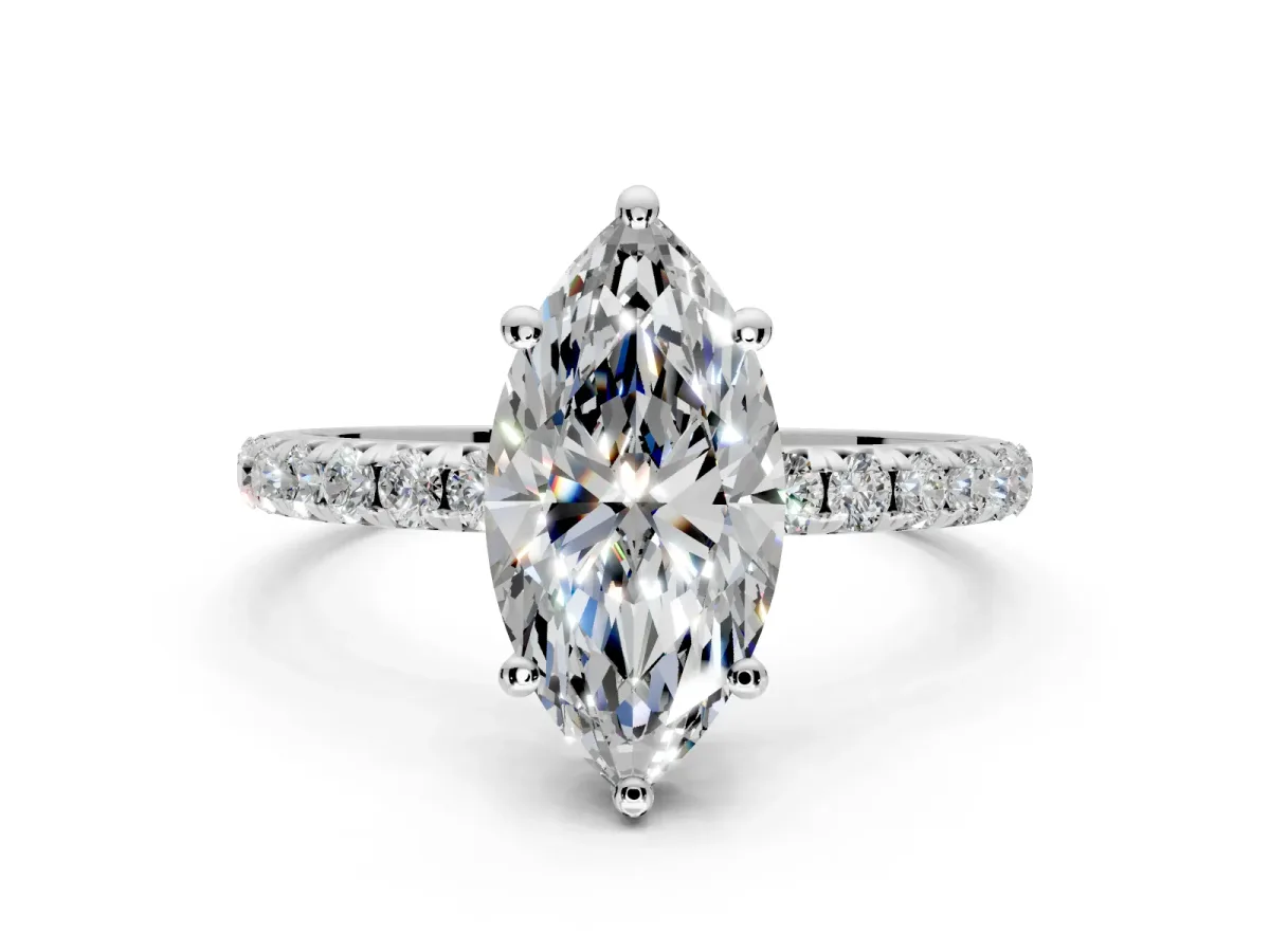 Solitaire Engagement Ring Setting for Marquise Center with Micro Pave Band and Prong Head in Sterling Silver