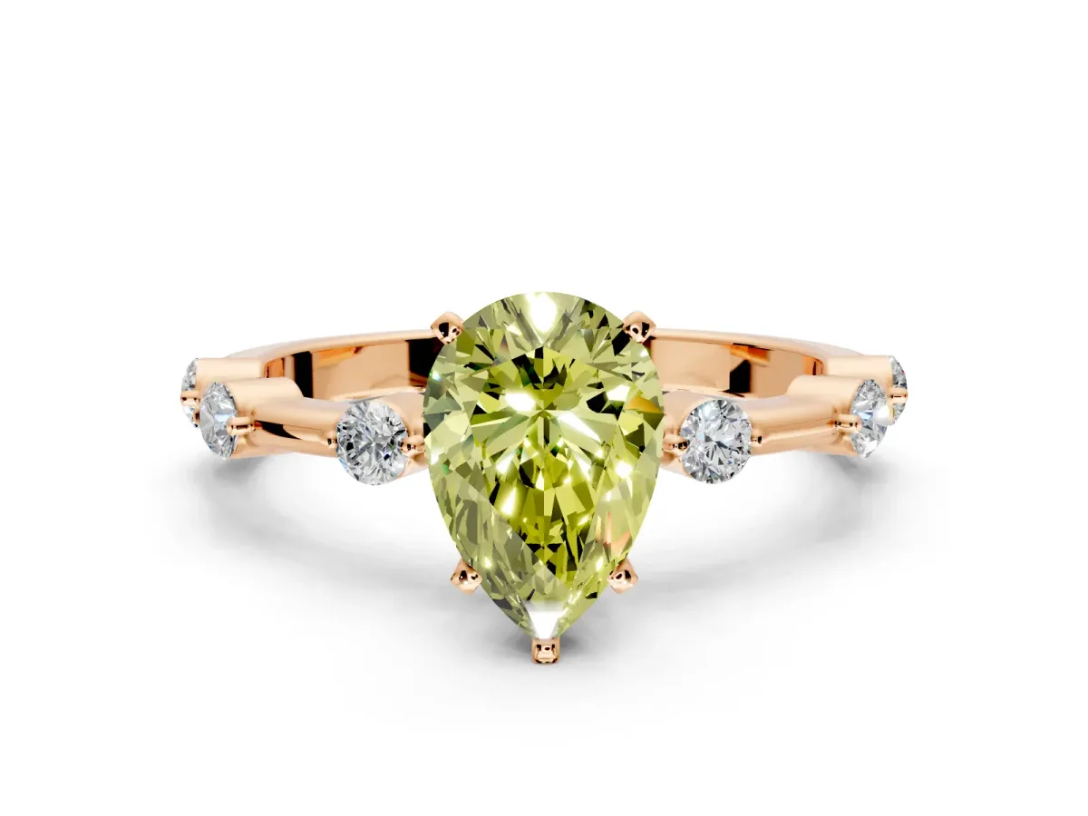 Solitaire Engagement Ring Setting for Fancy Yellow Pear-Shaped Center with Bezel Station Band and Prong Head in Rose Gold