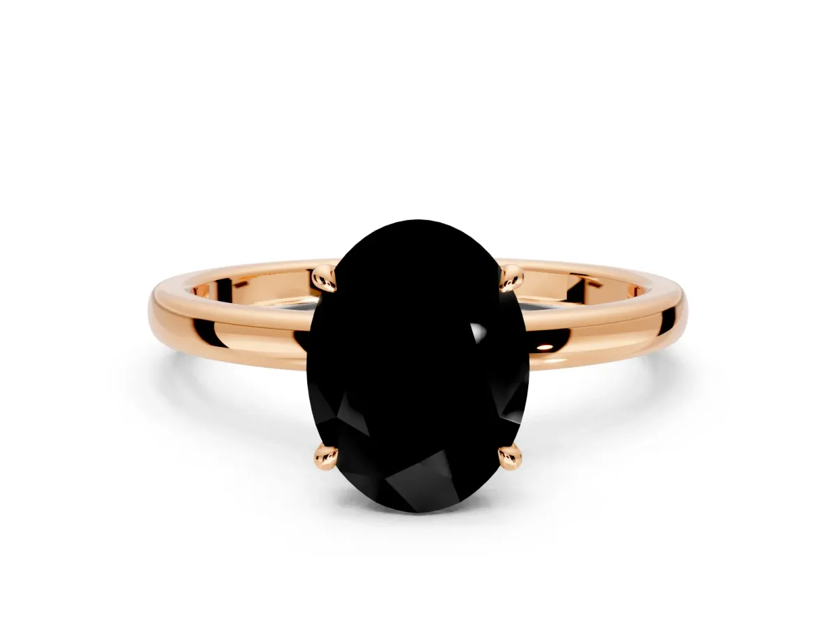 Hidden Halo Engagement Ring Setting for Fancy Black Oval Center with Plain Band and Tall Prong Head in Rose Gold