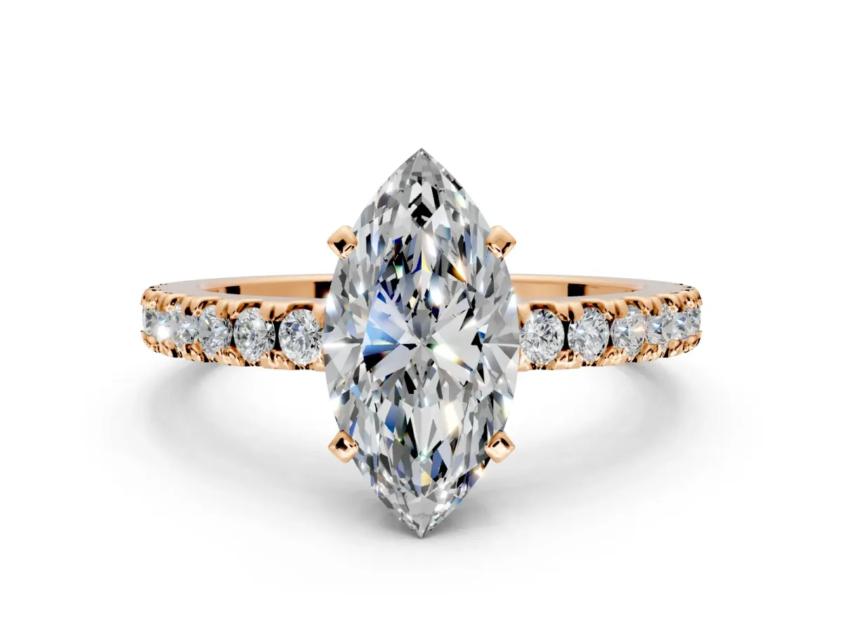Solitaire Engagement Ring Setting for Marquise Center with Single Row Accent Band and Prong Head in Rose Gold