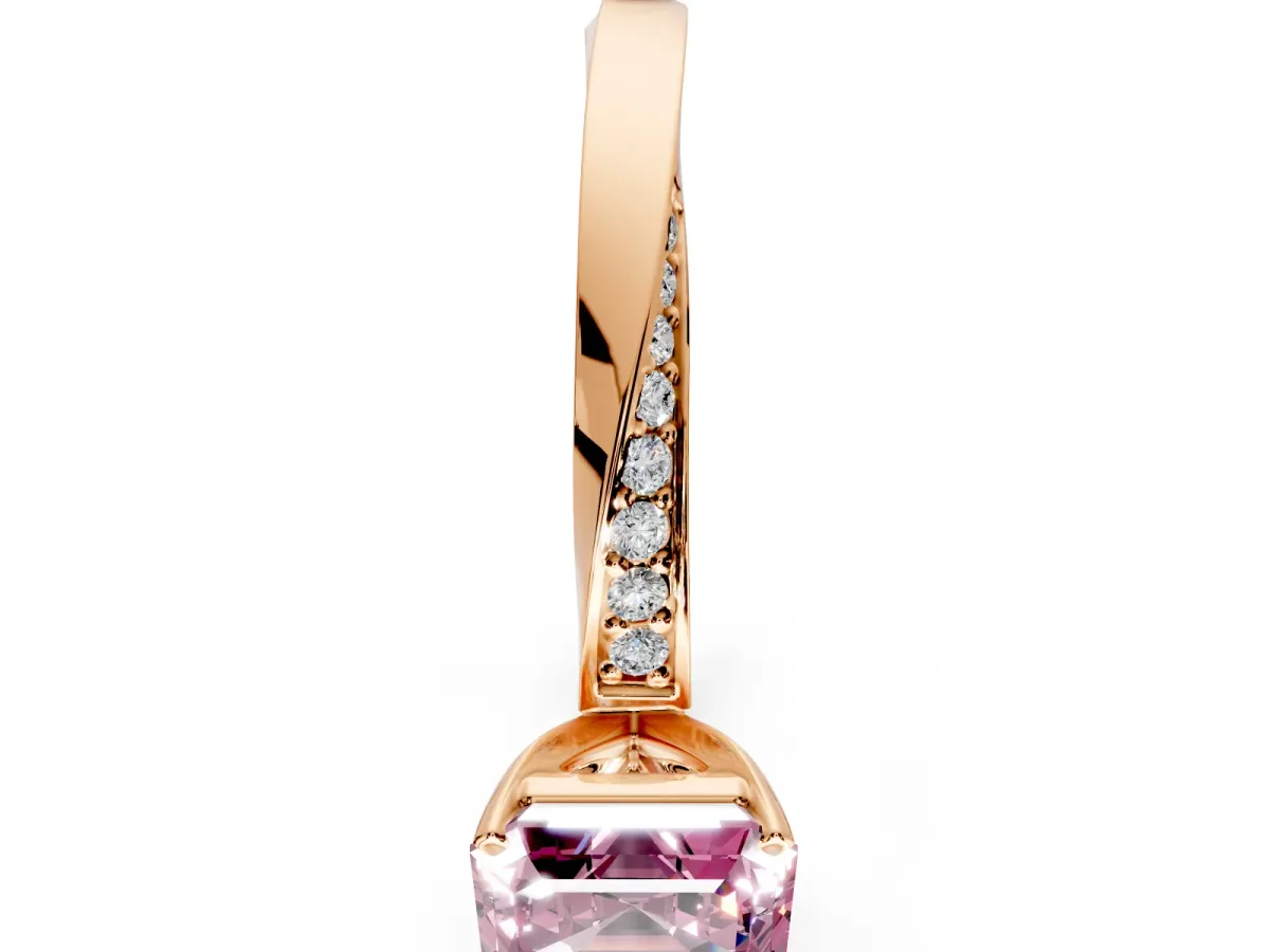 Side Accent Engagement Ring Setting for Fancy Pink Asscher Cut Center with Accent Shoulders and Prong Head in Rose Gold