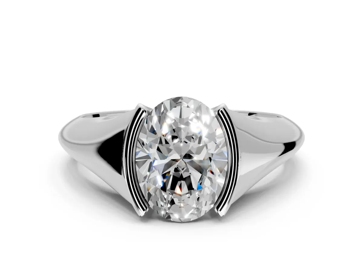 Tension Engagement Ring Setting for Oval Center with Wide Tapered Band and Tension Head in Sterling Silver