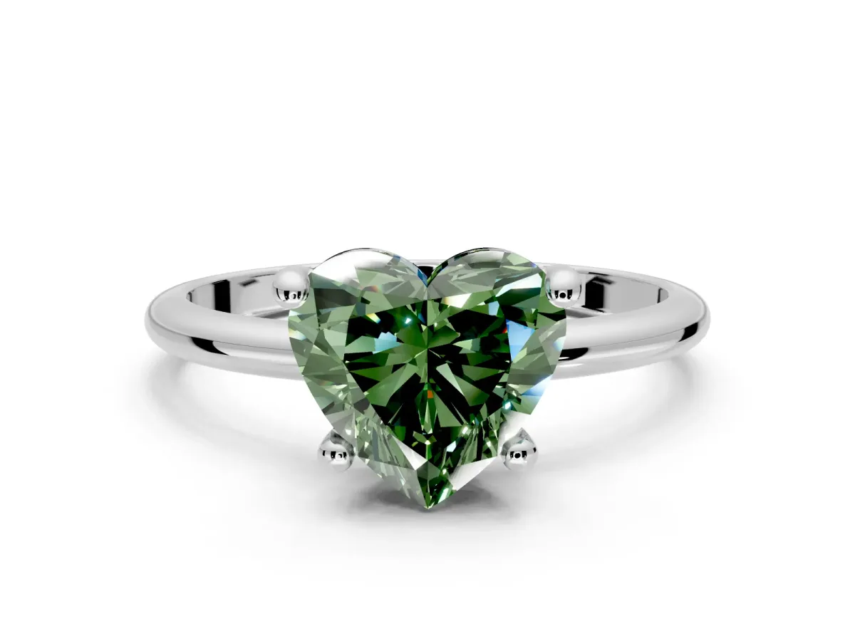Minimalist Solitaire Engagement Ring Setting for Fancy Green Heart-Shaped Center with Thin Band and Prong Head in Platinum