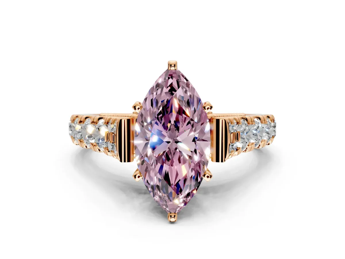 Solitaire Engagement Ring Setting for Fancy Pink Marquise Center with Pave Cathedral Shoulders and Prong Head in Rose Gold