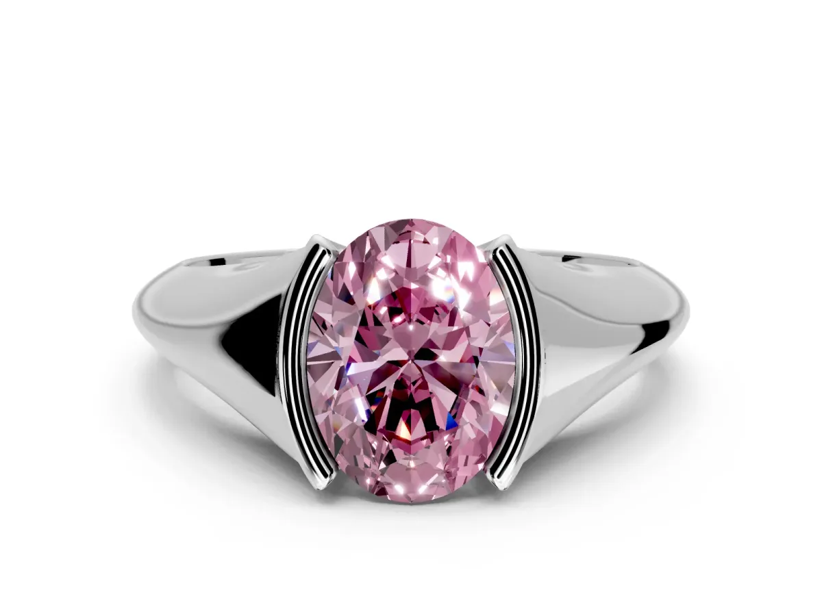 Tension Engagement Ring Setting for Fancy Pink Oval Center with Wide Tapered Band and Tension Head in Sterling Silver