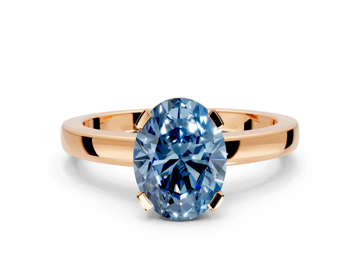Solitaire Engagement Ring Setting for Fancy Blue Oval Center with Plain Band and Flat Tab Prong Head in Rose Gold