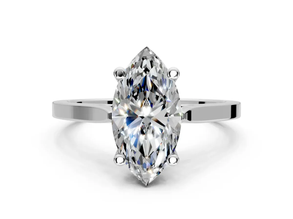 Solitaire Engagement Ring Setting for Marquise Center with Tapered Shoulders and Prong Head in White Gold