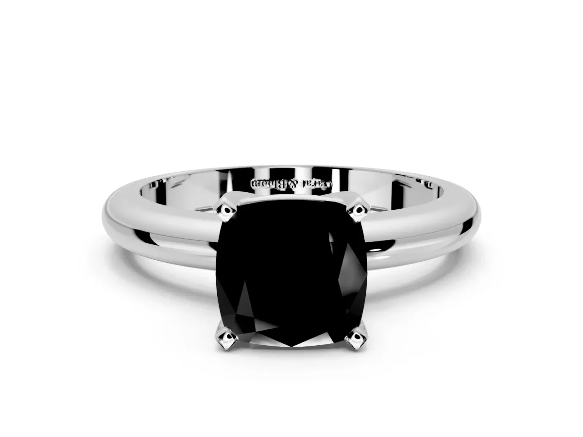 Solitaire Engagement Ring Setting for Fancy Black Cushion Cut Center with Wire Band and Prong Head in Platinum