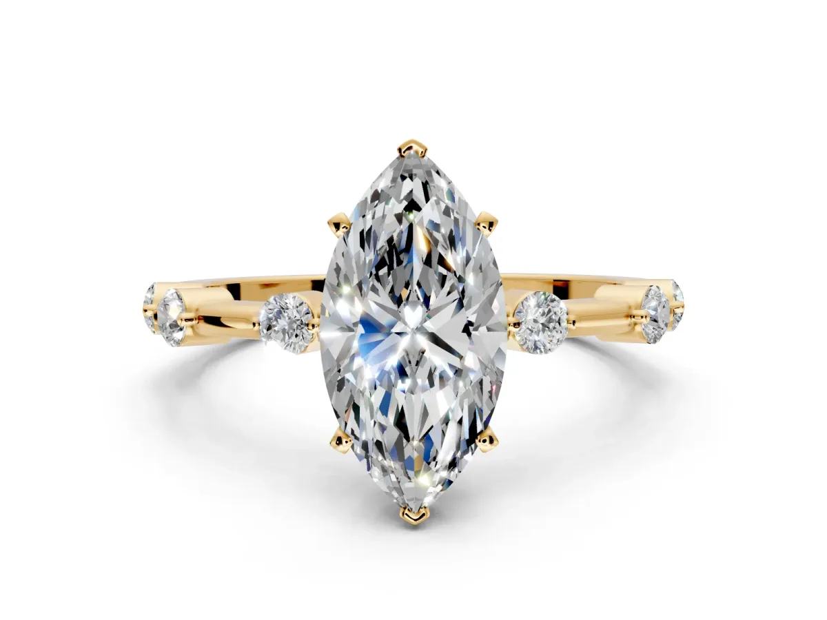 Solitaire Engagement Ring Setting for Marquise Center with Bezel Station Band and Prong Head in Yellow Gold