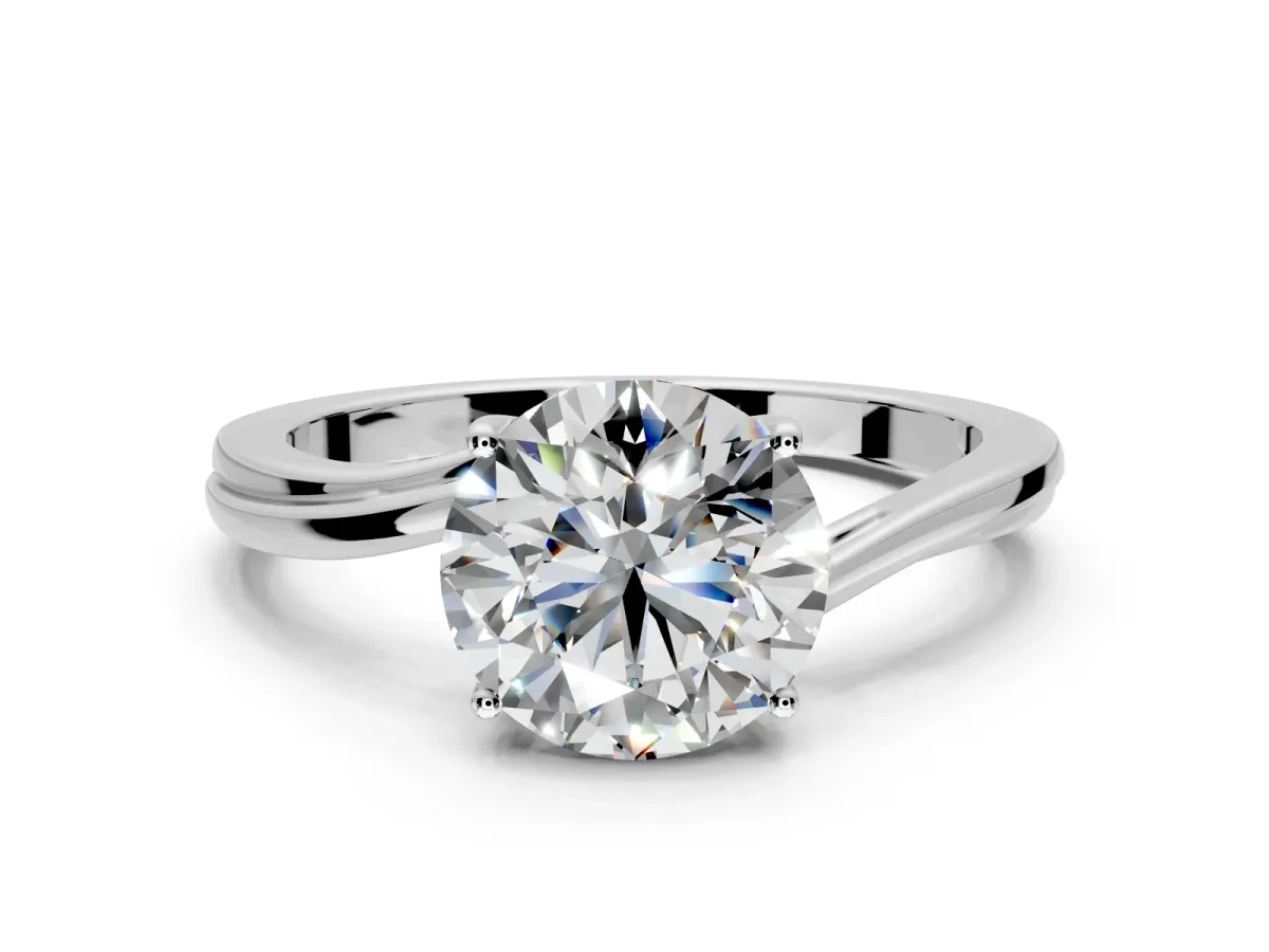Solitaire Engagement Ring Setting for Round Cut Center with Plain Bypass Twist Band and Prong Head in White Gold