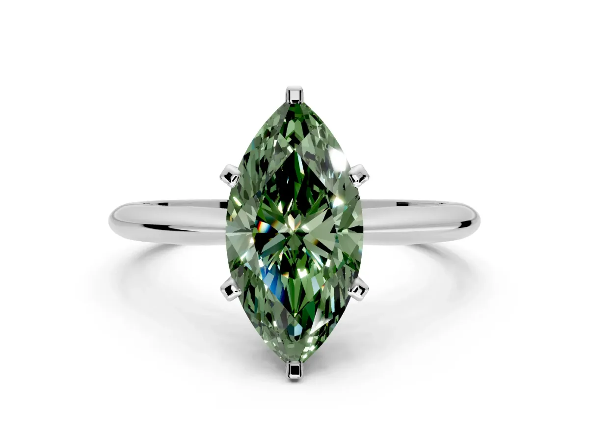Solitaire Engagement Ring Setting for Fancy Green Marquise Center with Knife Ridge Band and Claw Prong Head in Sterling Silver